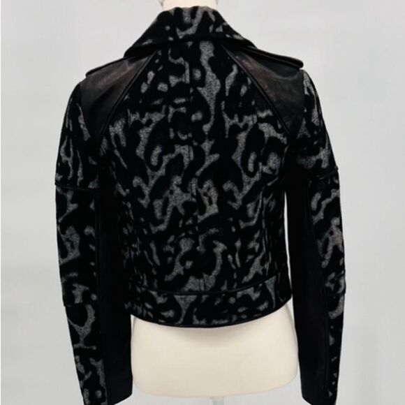 DVF Jacket Leather Moto Animal Print Black Size 2 - Picture 4 of 14